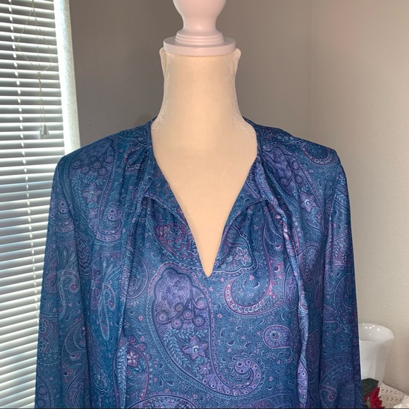 Vintage 70s Three R's Blue Polyester Paisley Dress - Picture 7 of 14